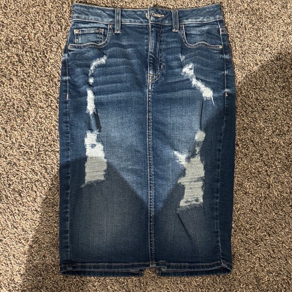 Guess Blue Distressed Pencil Skirt. Size small